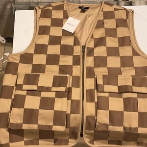 Forever 21 Brown and Tan Checkered Vest